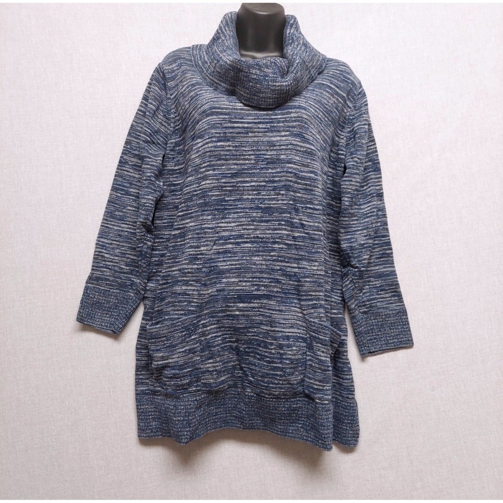 Womens 1X Navy Cowl Neck Sweater Slouchy Knit Plus Size Lagenlook Minimalist